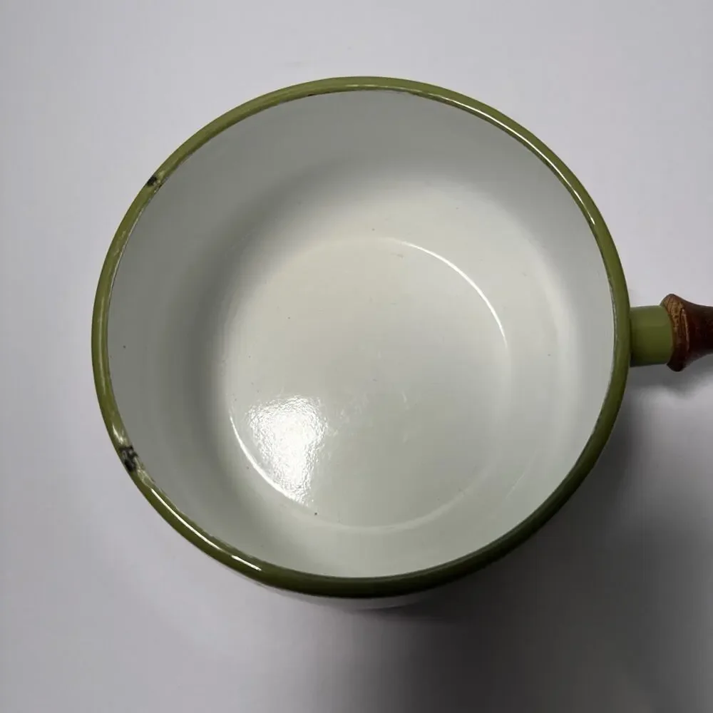 Vintage 70s Retro Avocado Green Fondue Pot Wood‎ Handle